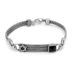 מגן דוד גברים כסף סטרלינג צמיד אבן אוניקס שחור עם P